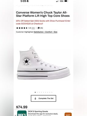 Converse White High Top Platform Sneakers US 5.5
